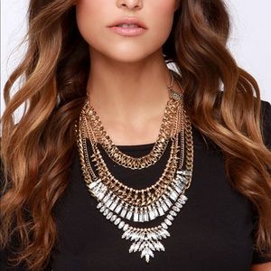 Queen Cut Gold Rhinestone Statement Necklace